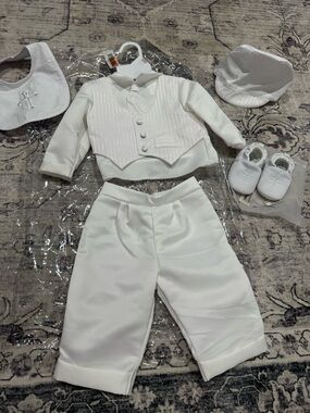 Baby Boys White Christening Baptism Set - 9-12 months